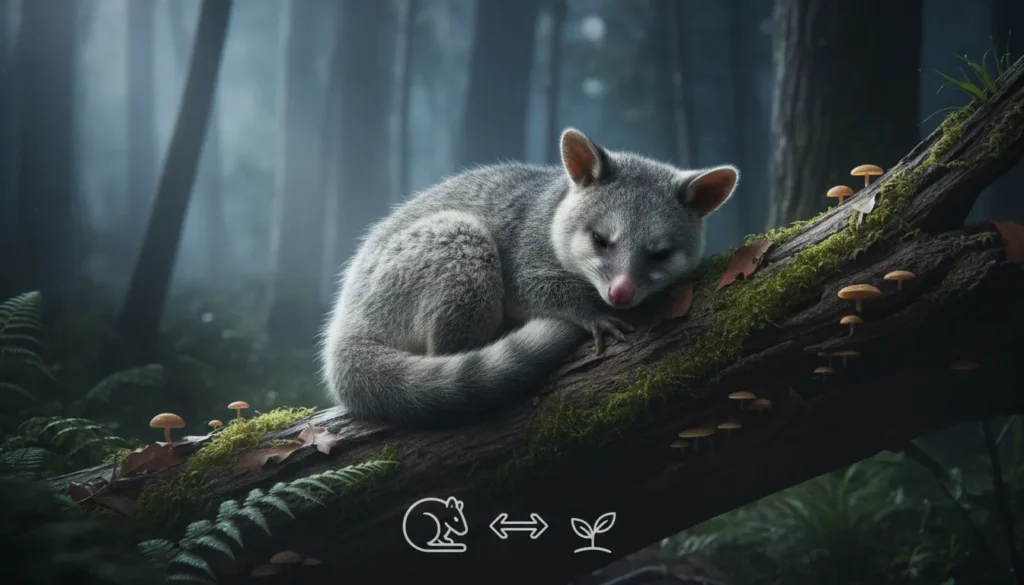 Possum at night representing patience, survival, and strategic retreat.