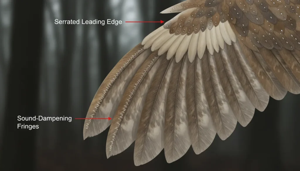 Owl wing feathers adapted for silent flight, symbolizing observation without ego.